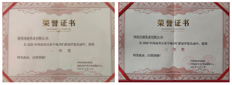 榮譽 | “百家牛場青貯質(zhì)量評鑒活動”花花牛新蔡瑞亞牧業(yè)、河南合源乳業(yè)分別榮獲一、三等獎